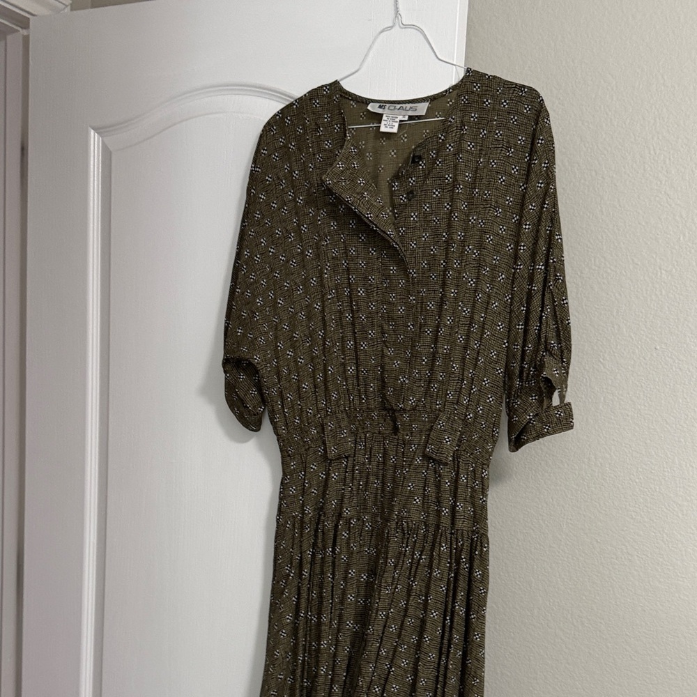 Ava & Aiden Olive Green Floral-Print Midi Dress
